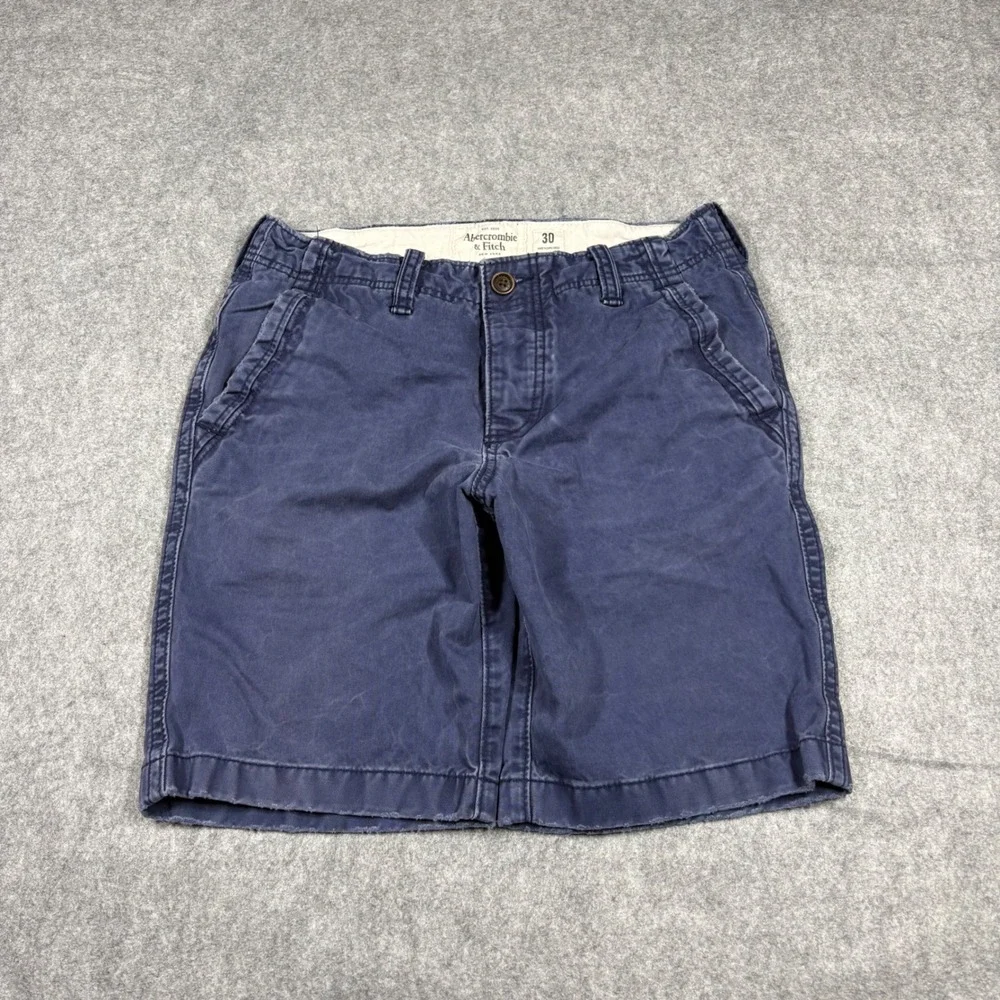 Abercrombie & Fitch Navy Blue Chino Shorts Size 30 Mid Rise Cotton Twill